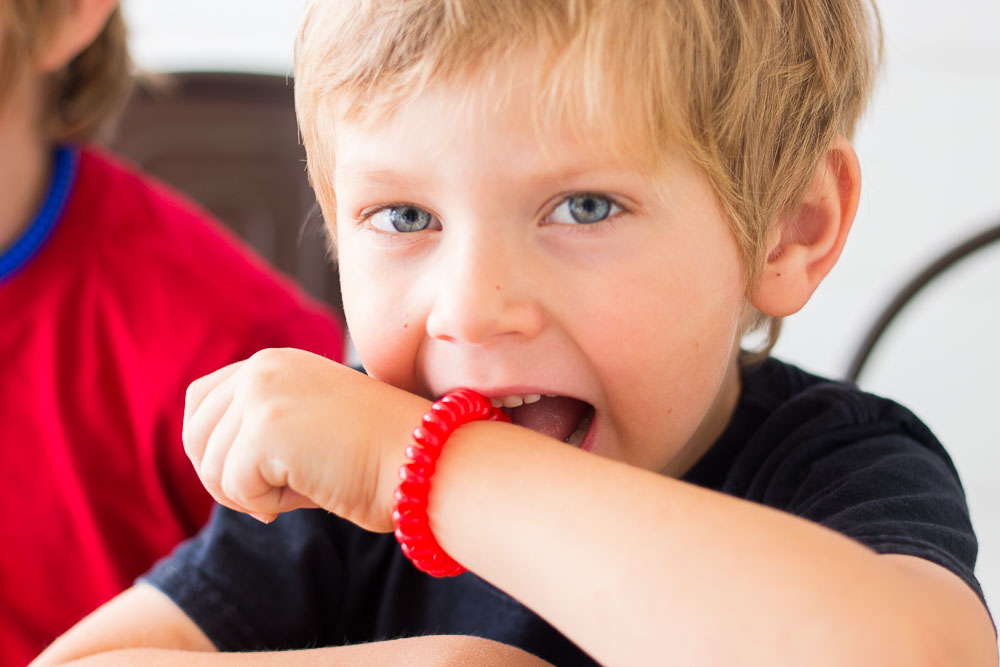 Sensory bracelet helps child with Sensory Processing Disorder to receive healthy sensory input