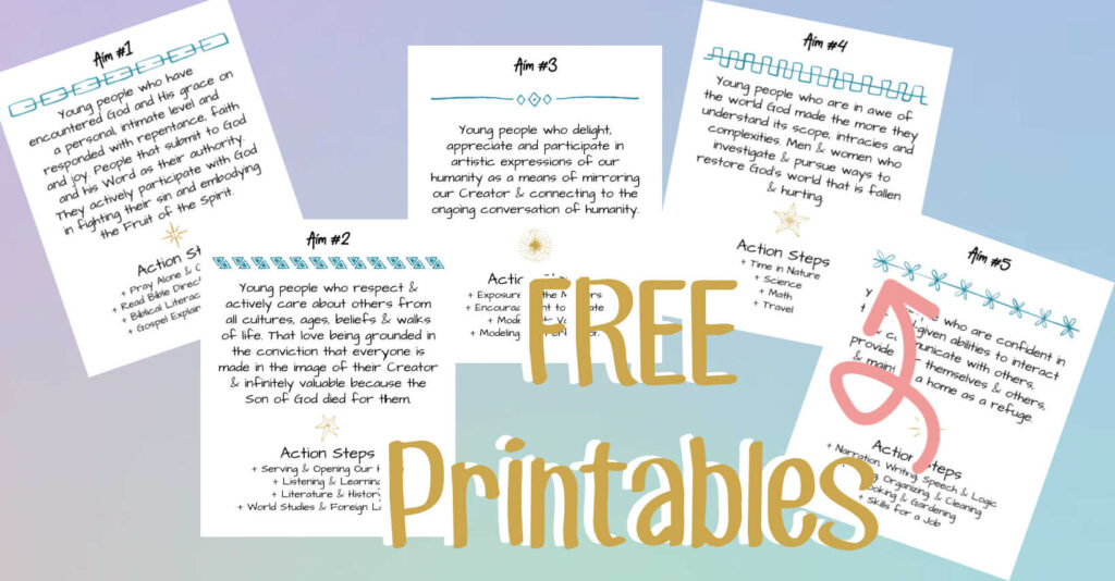 An image of the free printable of homeschool philosophies and aims. 
