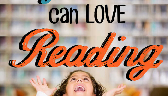 A picture of a black girl in a library raising her hands in joy with a text overlay that reads "Learn How Dyslexics can love Reading"